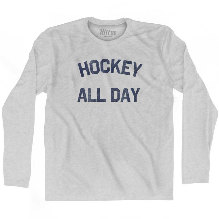 Hockey All Day Adult Cotton Long Sleeve T-shirt - Grey Heather