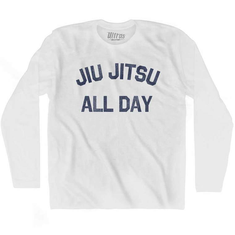 Jiu Jitsu All Day Adult Cotton Long Sleeve T-shirt - White