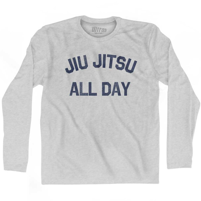 Jiu Jitsu All Day Adult Cotton Long Sleeve T-shirt - Grey Heather