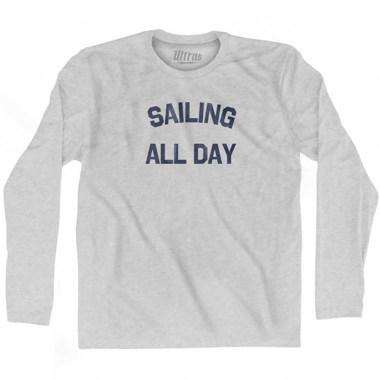 Sailing All Day Adult Cotton Long Sleeve T-shirt - Grey Heather