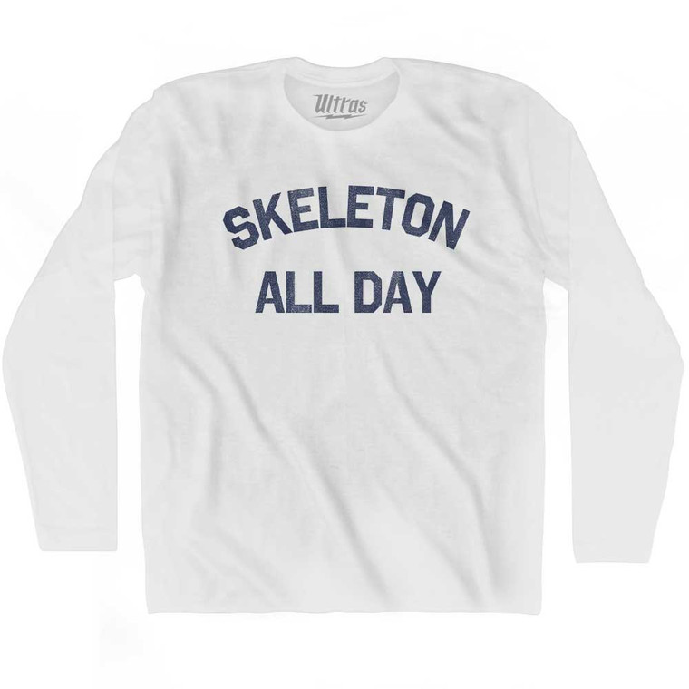 Skeleton All Day Adult Cotton Long Sleeve T-shirt - White