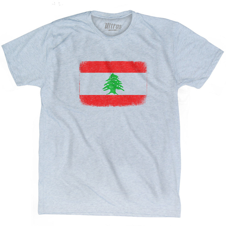 Lebanon Country Flag Adult Tri-Blend T-shirt - Athletic White