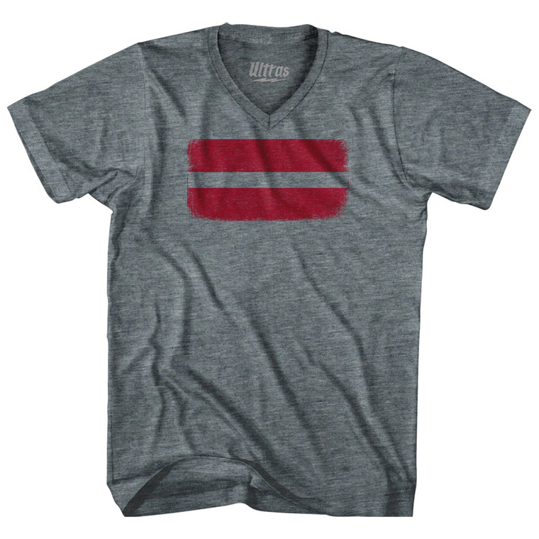 Latvia Country Flag Adult Tri-Blend V-neck T-shirt - Athletic Grey