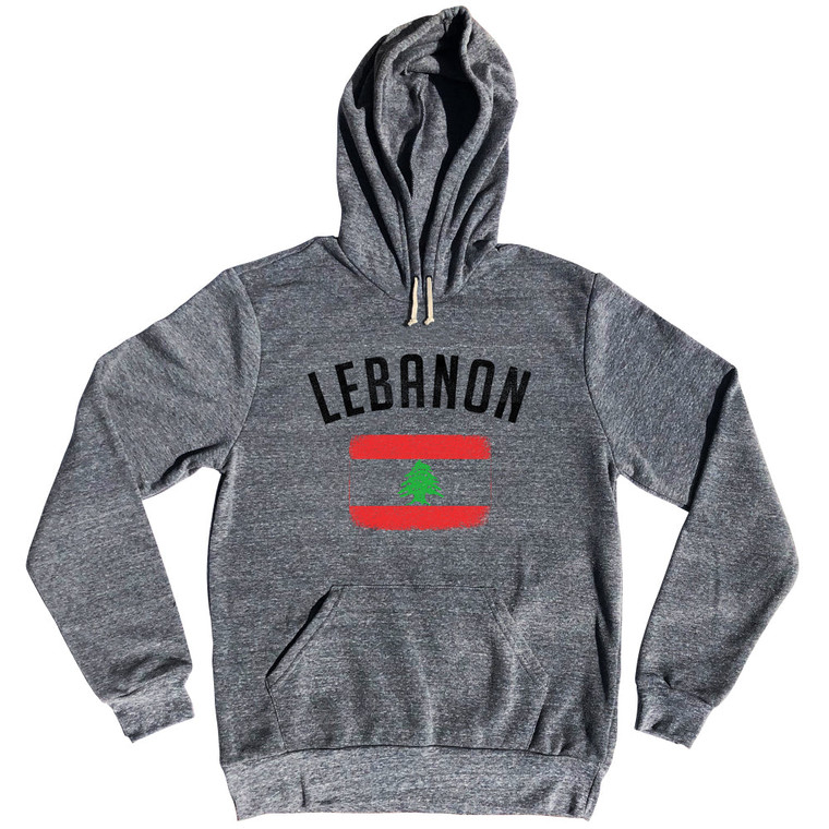 Lebanon Country Flag Heritage Tri-Blend Hoodie - Athletic Grey