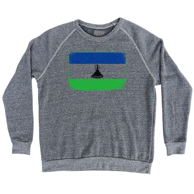 Lesotho Country Flag Adult Tri-Blend Sweatshirt - Athletic Grey
