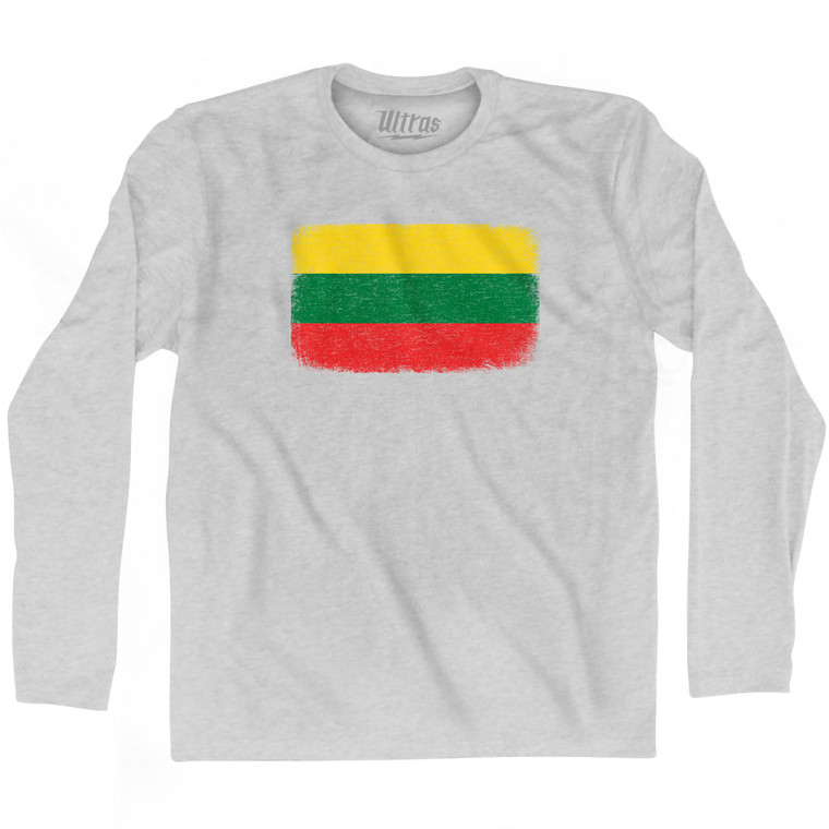 Lithuania Country Flag Adult Cotton Long Sleeve T-shirt - Grey Heather
