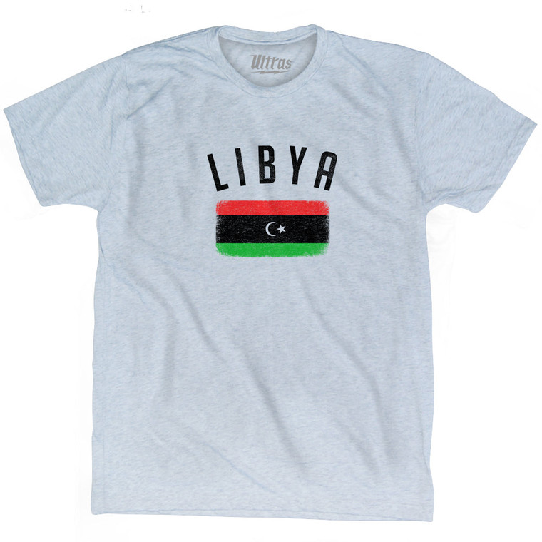 Libya Country Flag Heritage Adult Tri-Blend T-shirt - Athletic White