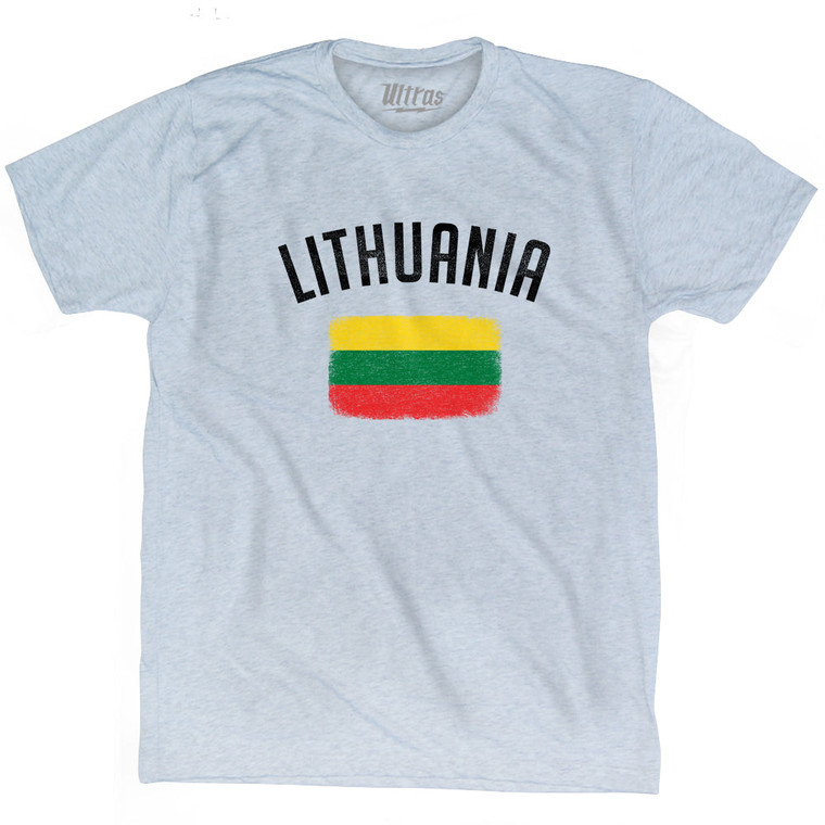Lithuania Country Flag Heritage Adult Tri-Blend T-shirt - Athletic White