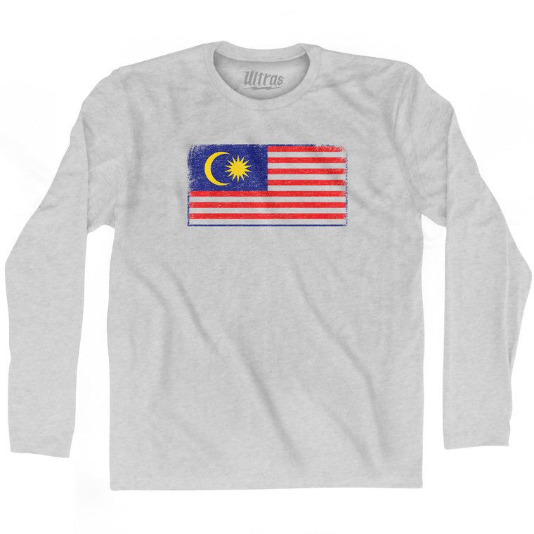 Malaysia Country Flag Adult Cotton Long Sleeve T-shirt - Grey Heather Malaysia Country Flag Adult Cotton Long Sleeve T-shirt - Grey Heather