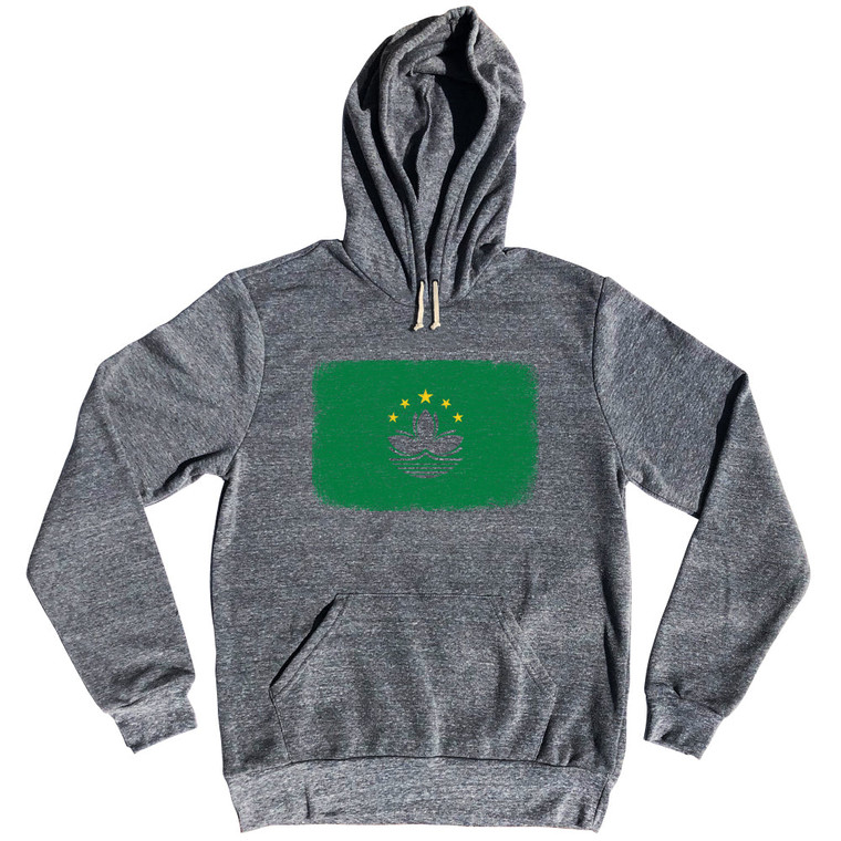 Macau Country Flag Tri-Blend Hoodie - Athletic Grey