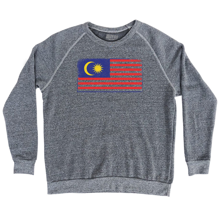 Malaysia Country Flag Adult Tri-Blend Sweatshirt - Athletic Grey