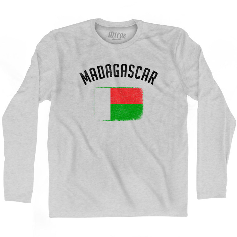 Madagascar Country Flag Heritage Adult Cotton Long Sleeve T-shirt - Grey Heather