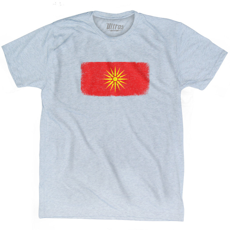 Macedonia Country Flag Adult Tri-Blend T-shirt - Athletic White