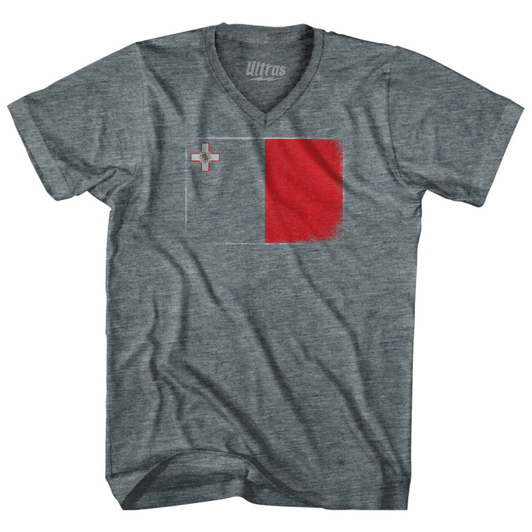 Malta Country Flag Adult Tri-Blend V-neck T-shirt - Athletic Grey