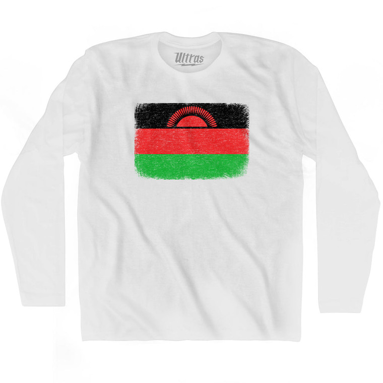 Malawi Country Flag Adult Cotton Long Sleeve T-shirt - White