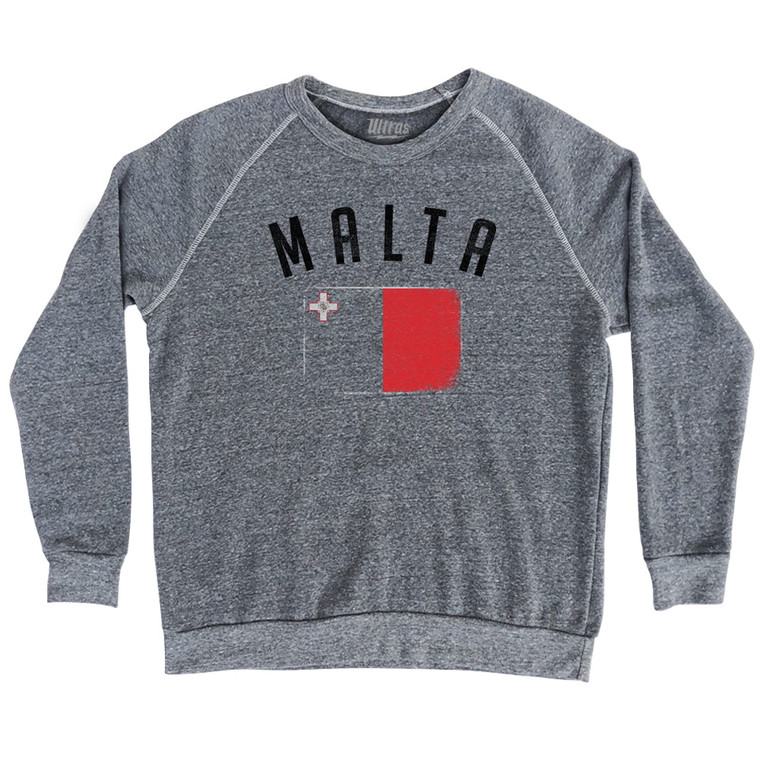 Malta Country Flag Heritage Adult Tri-Blend Sweatshirt - Athletic Grey