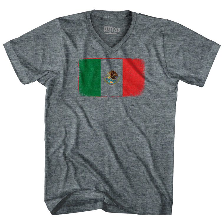 Mexico Country Flag Tri-Blend V-neck Womens Junior Cut T-shirt - Athletic Grey