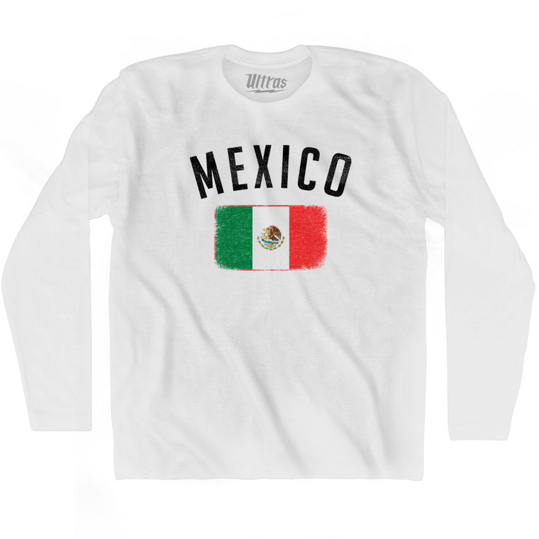 Mexico Country Flag Heritage Adult Cotton Long Sleeve T-shirt - White