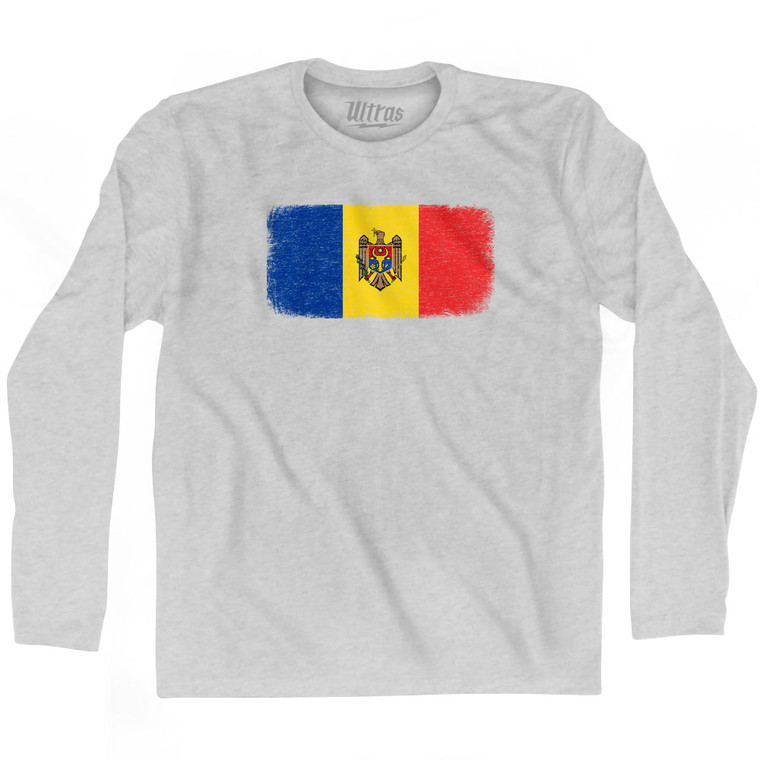 Moldova Country Flag Adult Cotton Long Sleeve T-shirt - Grey Heather