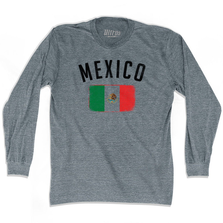 Mexico Country Flag Heritage Adult Tri-Blend Long Sleeve T-shirt - Athletic Grey