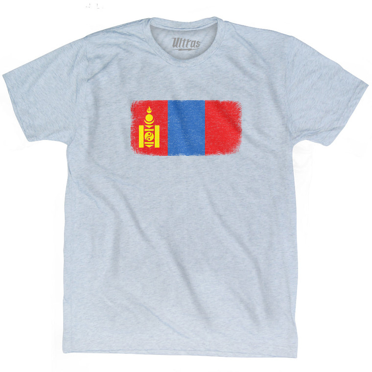 Mongolia Country Flag Adult Tri-Blend T-shirt - Athletic White