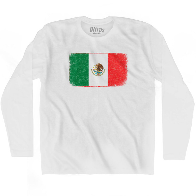 Mexico Country Flag Adult Cotton Long Sleeve T-shirt - White