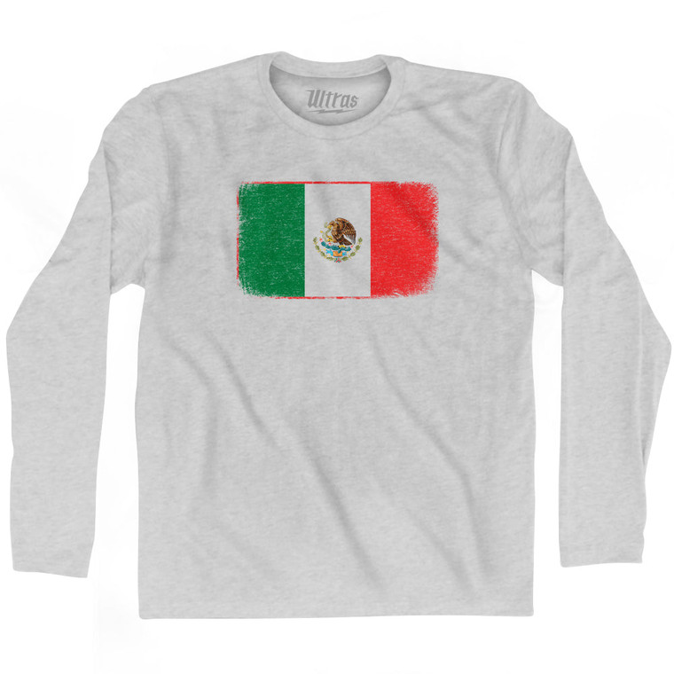 Mexico Country Flag Adult Cotton Long Sleeve T-shirt - Grey Heather