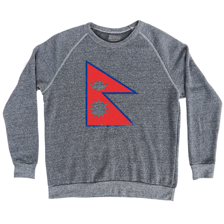 Nepal Country Flag Adult Tri-Blend Sweatshirt - Athletic Grey