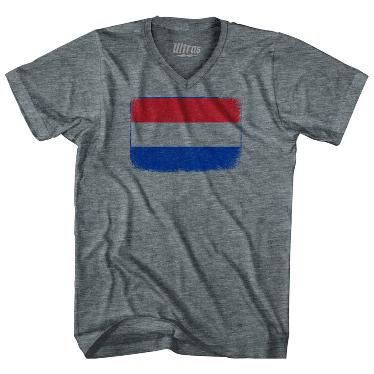 Netherlands Country Flag Adult Tri-Blend V-neck T-shirt - Athletic Grey