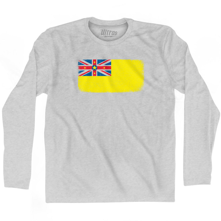 Niue Country Flag Adult Cotton Long Sleeve T-shirt - Grey Heather