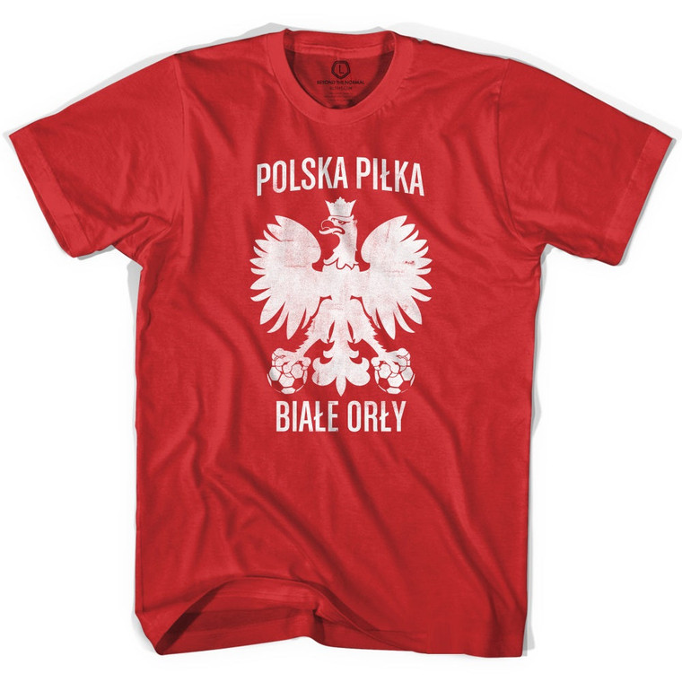 Poland Polska Pilka White Ink Soccer Adult Tri-Blend T-shirt - Heather Red