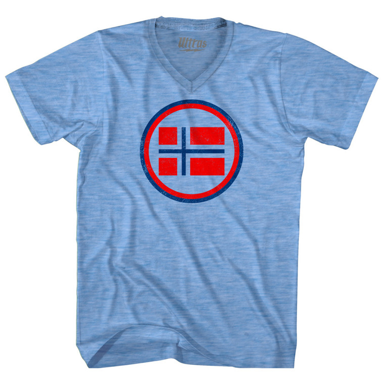 Norway Flag Adult Tri-Blend V-neck T-shirt - Athletic Blue