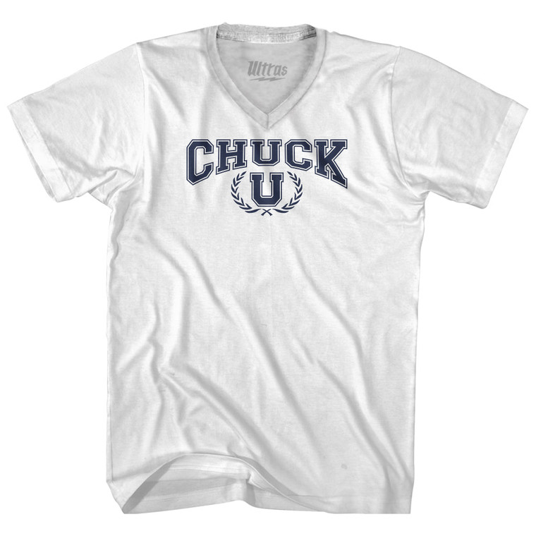 Chuck U Adult Tri-Blend V-neck T-shirt - White