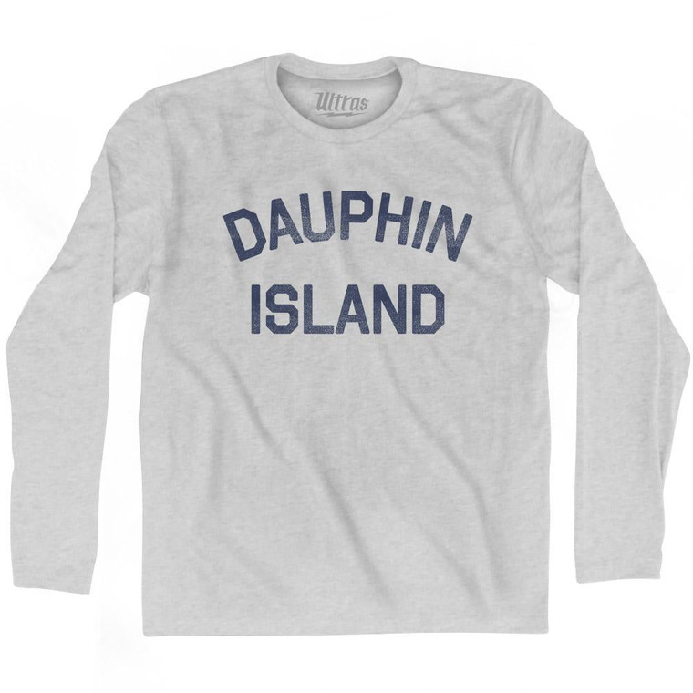 Alabama Dauphin Island Adult Cotton Long Sleeve Text T-shirt - Grey Heather