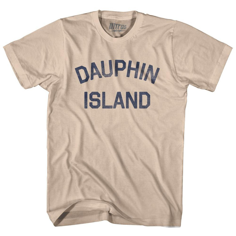 Alabama Dauphin Island Adult Cotton Text T-shirt-Creme