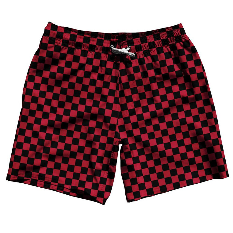 Black & Red Checkerboard Swim Shorts 7.5" Made in USA - Black & Red