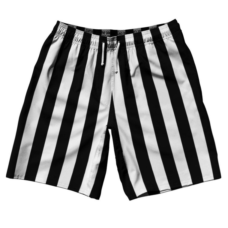 Black & White Vertical Stripe 10" Swim Shorts Made in USA - Black & White