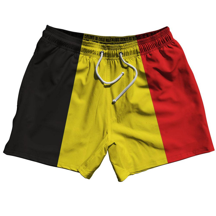 Belgium Country Flag 5" Swim Shorts Made in USA - Black Yellow Red