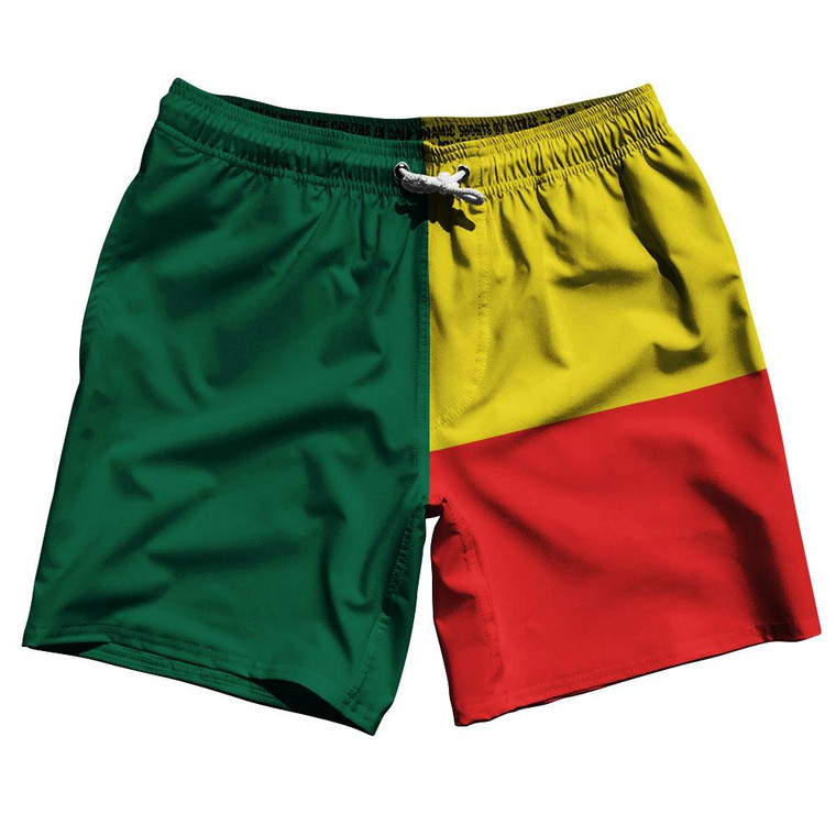 Benin Country Flag 7.5" Swim Shorts Made in USA - Red Yellow