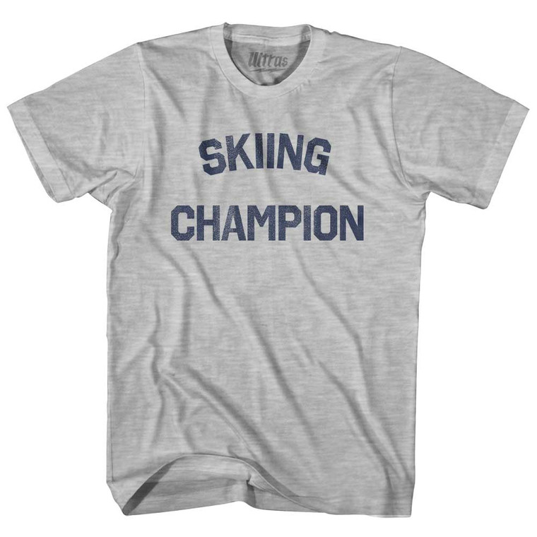 Skiing Champion Adult Cotton T-shirt - Grey Heather