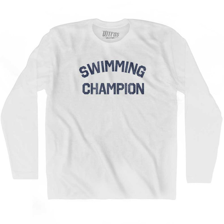 Swimming Champion Adult Cotton Long Sleeve T-shirt - White