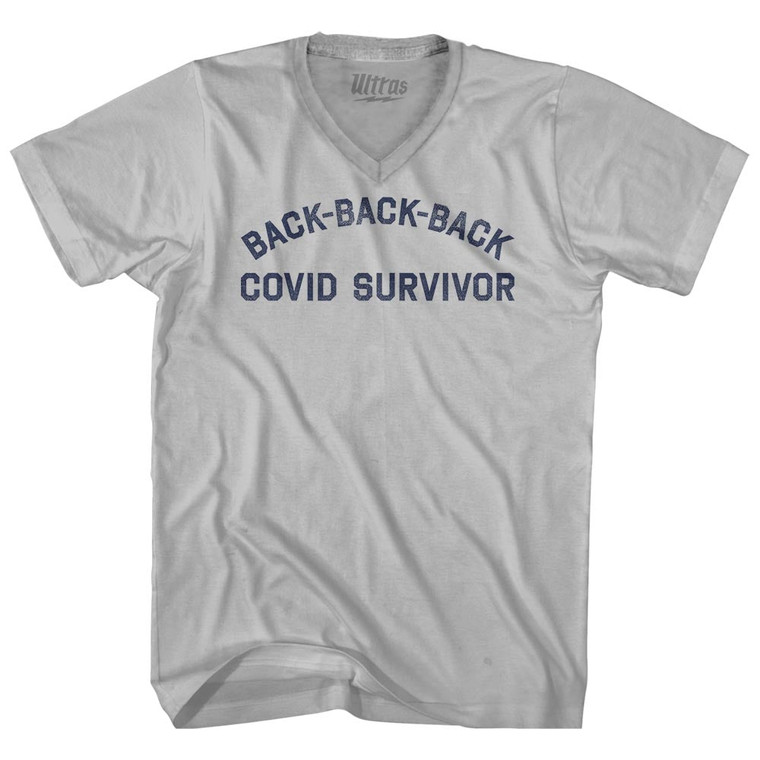 Back Back Back Covid Survivor Adult Tri-Blend V-neck T-shirt - Cool Grey