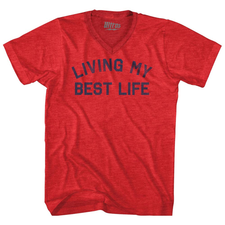 Living My Best Life Adult Tri-Blend V-neck T-shirt - Athletic Red