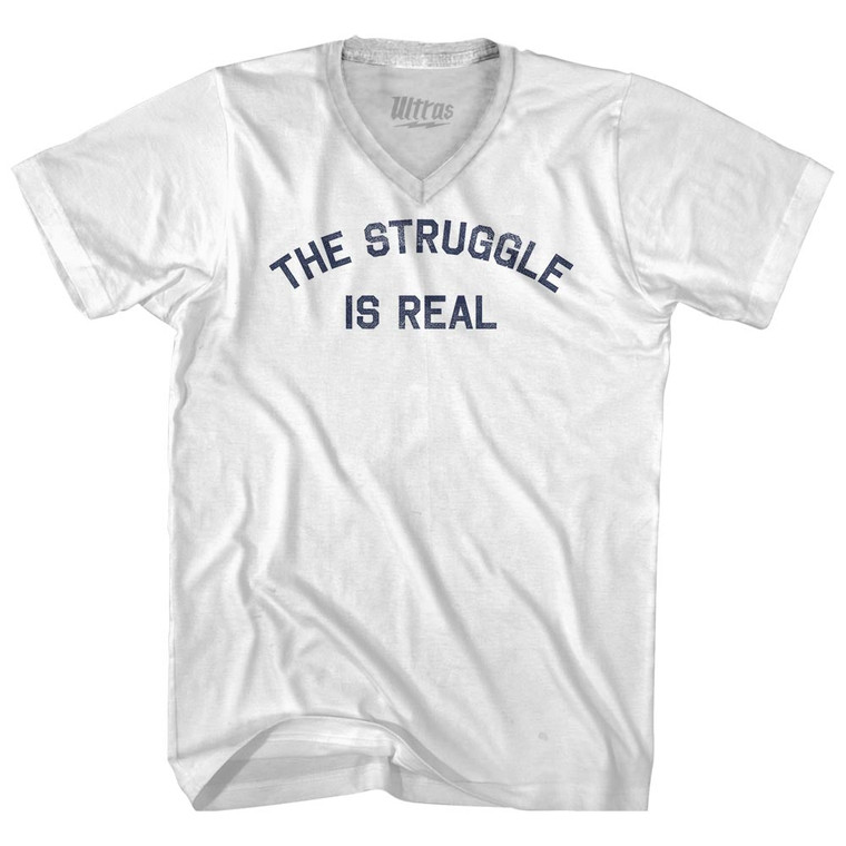 The Struggle Is Real Adult Tri-Blend V-neck T-shirt - White