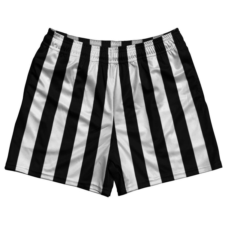 Black & White Vertical Stripe Rugby Gym Short 5 Inch Inseam With Pockets Made In USA - Black & White