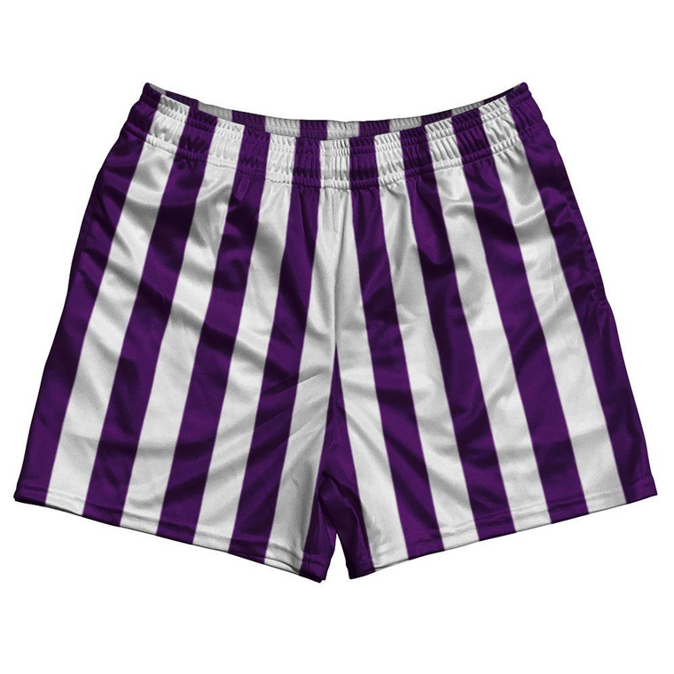 Medium Purple & White Rugby Gym Short 5 Inch Inseam With Pockets Made In USA - Medium Purple & White