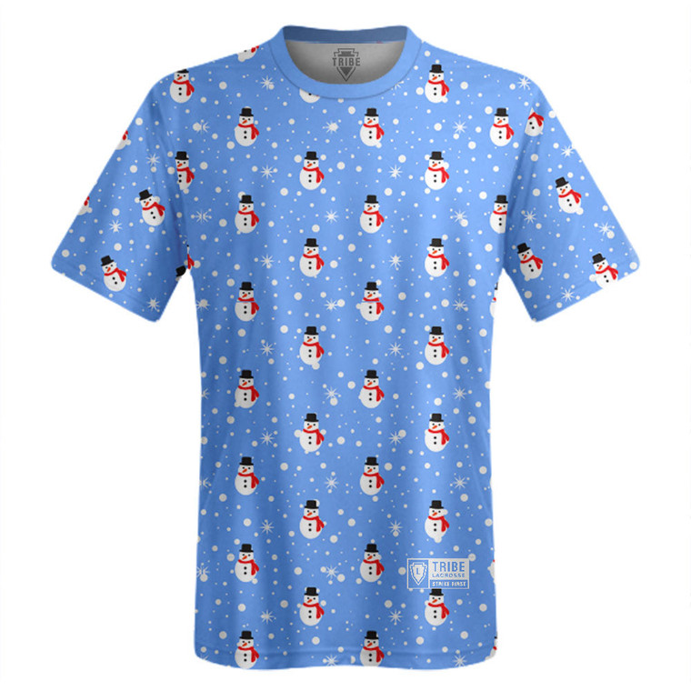 Snowman Christmas Lacrosse Shooter Shirt - Blue