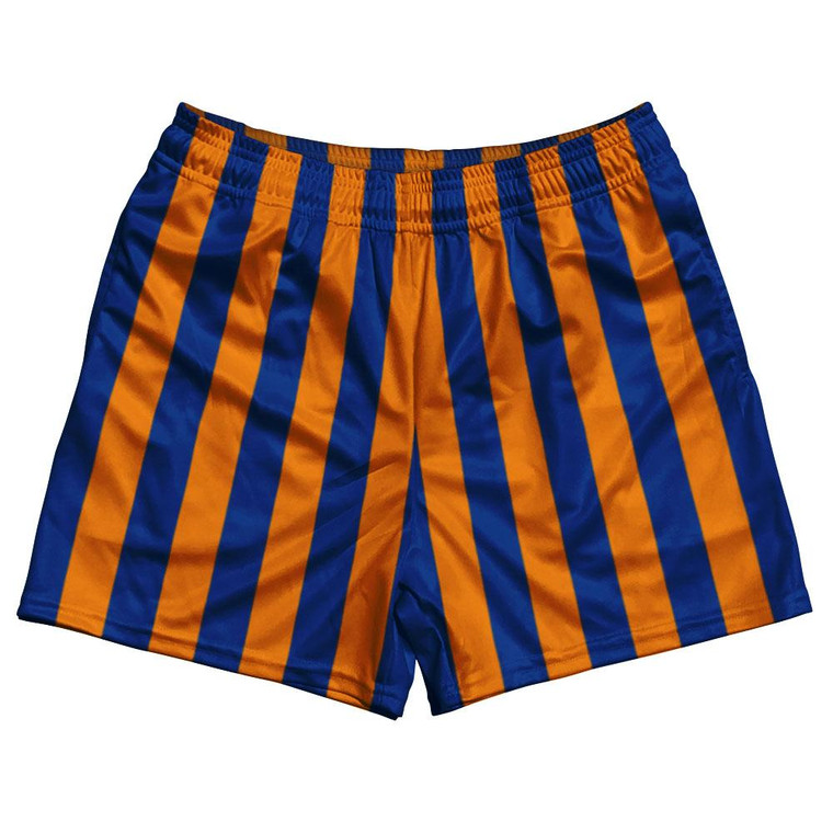Royal Blue & Tennessee Orange Vertical Stripes Rugby Gym Short 5 Inch Inseam With Pockets Made In USA - Royal Blue & Tennessee Orange
