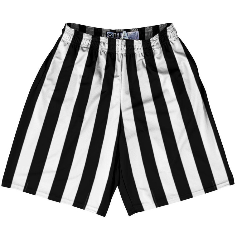 Black & White Vertical Stripe Lacrosse Shorts Made In USA by Tribe Lacrosse