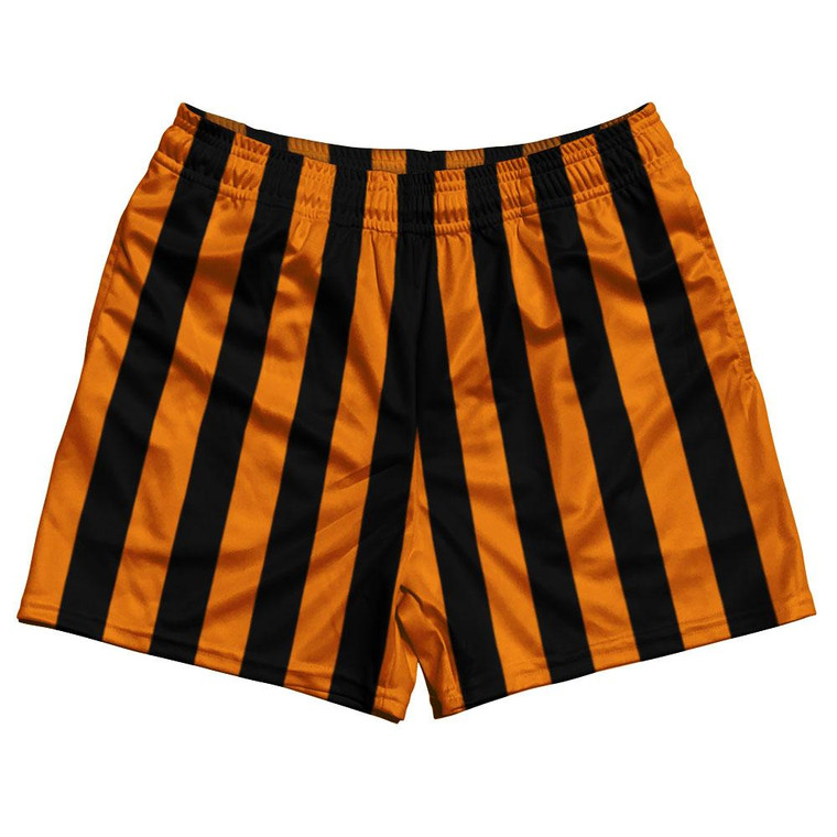 Tennessee Orange & Black Vertical Stripes Rugby Gym Short 5 Inch Inseam With Pockets Made In USA - Tennessee Orange & Black